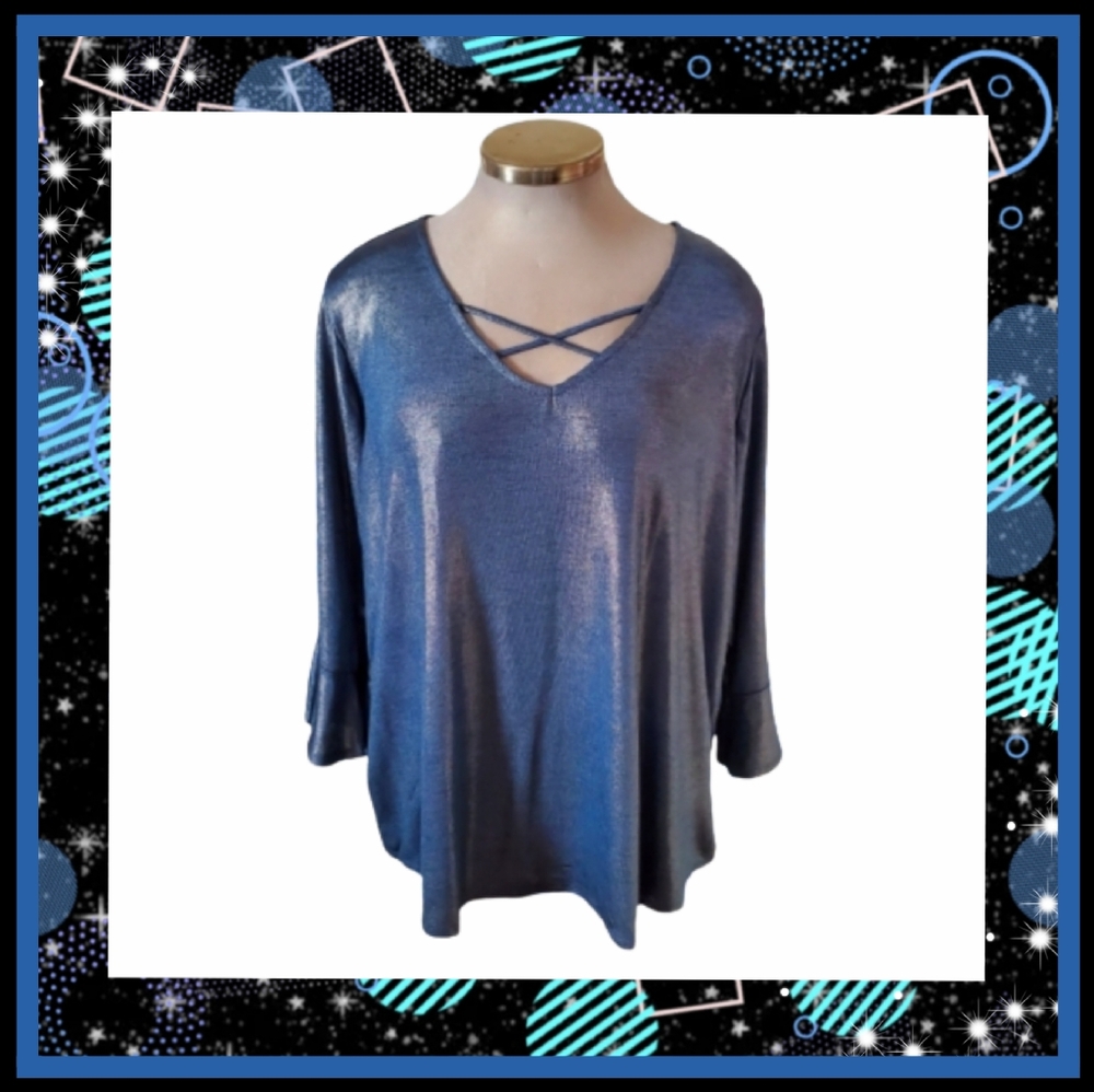 NAVY BLUE SHIMMER ☆ CAGE NECK TOP ☆ 4X ☆ NWT